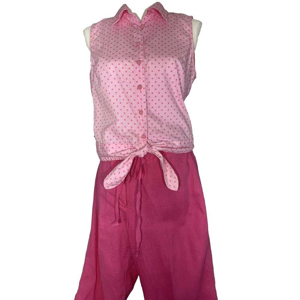 Linen barrell legged high-waisted pants Barbie pink & polka dot top Sz 8 (2 pc)